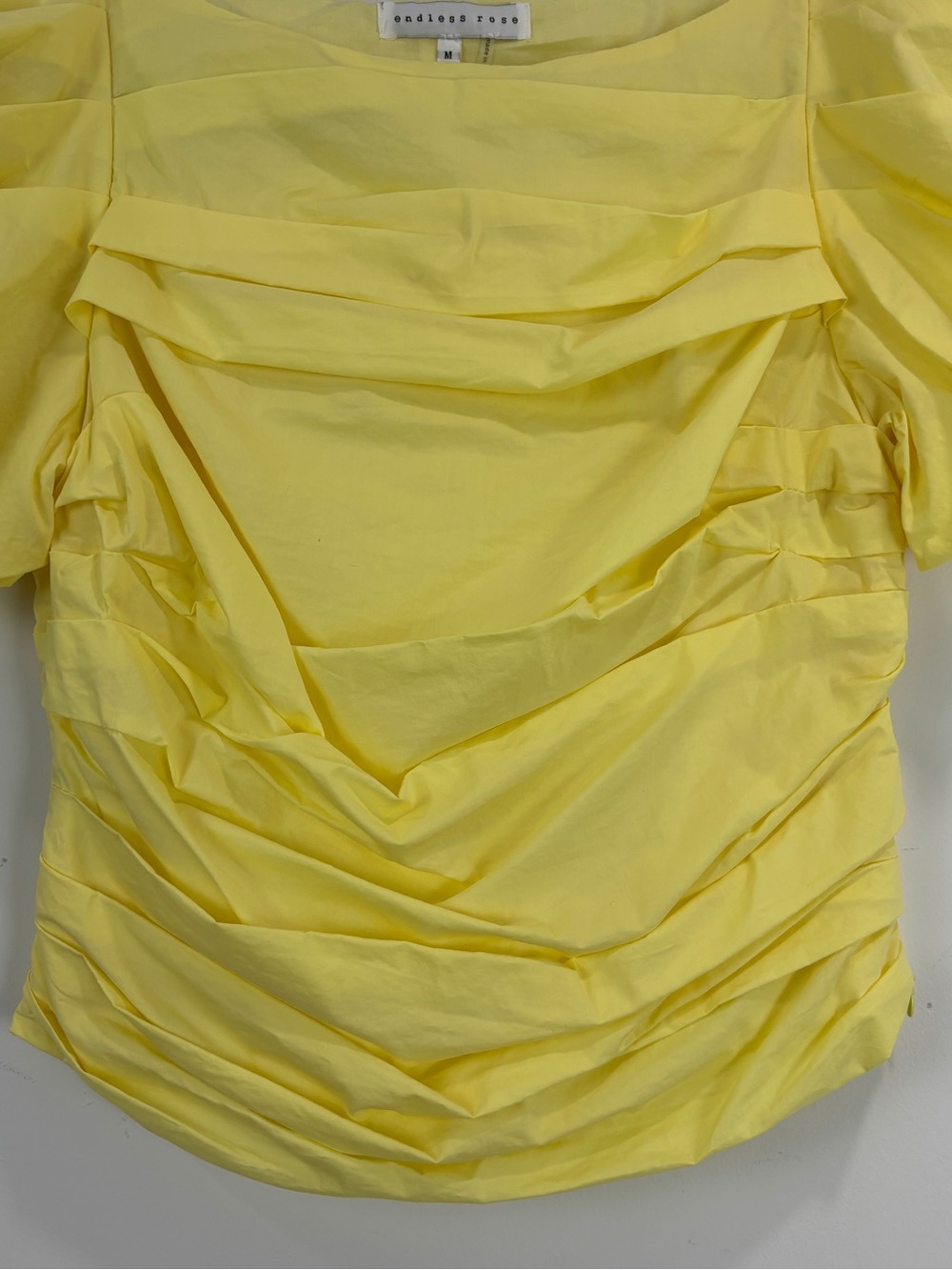 Endless Rose Yellow Ruched Puff Sleeve Blouse Romantic Coquette M Feminine Top - Picture 3 of 15
